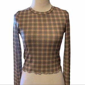 Glassons mesh cropped long sleeve top, tan, XS